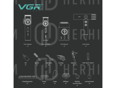 VGR PRO 4IN1 zestaw w walizce | maszynka + trymer + golarka + suszarka - 4