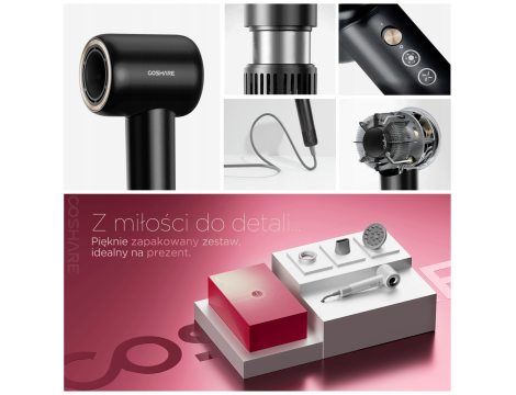 COSHARE HD10E SuperFlow1 PRO suszarka do włosów 1600W + ION | Srebrna - 8